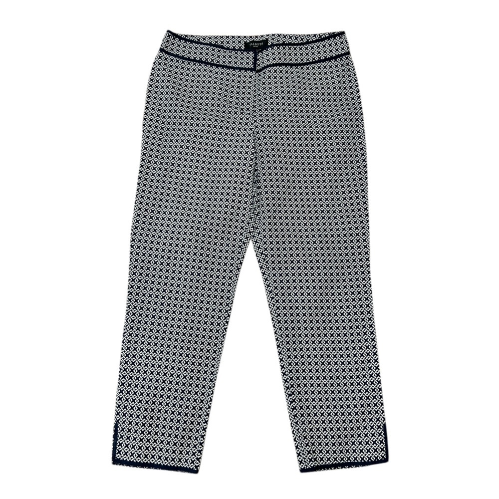 Tablots Carpri Pants Size 10 Petite Signature Navy Blue White Geometric Print